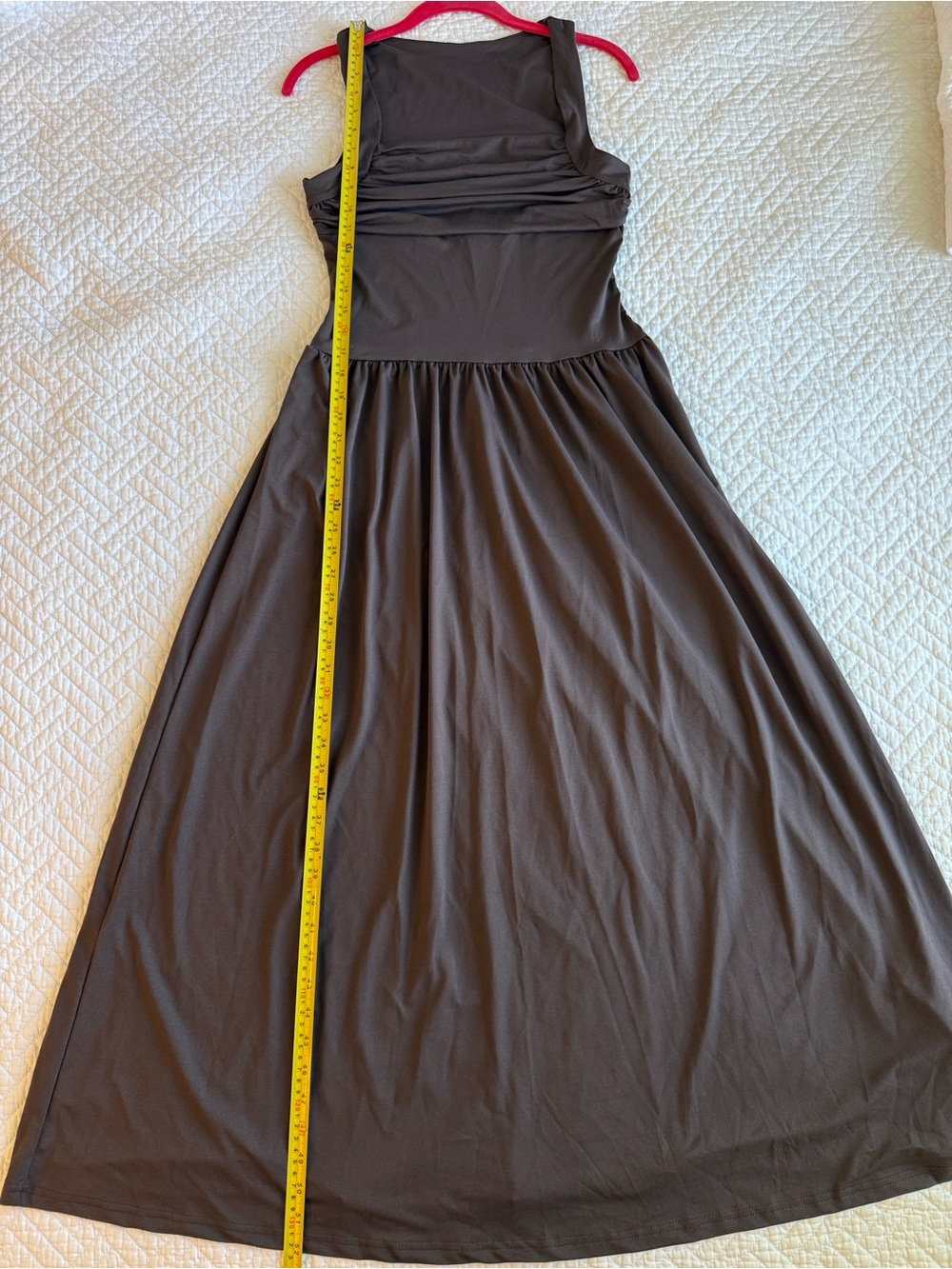SHEIN New Dark Brown Ruched Square Neck Soft Stretch Maxi Dress size Petite SP - Picture 7 of 13